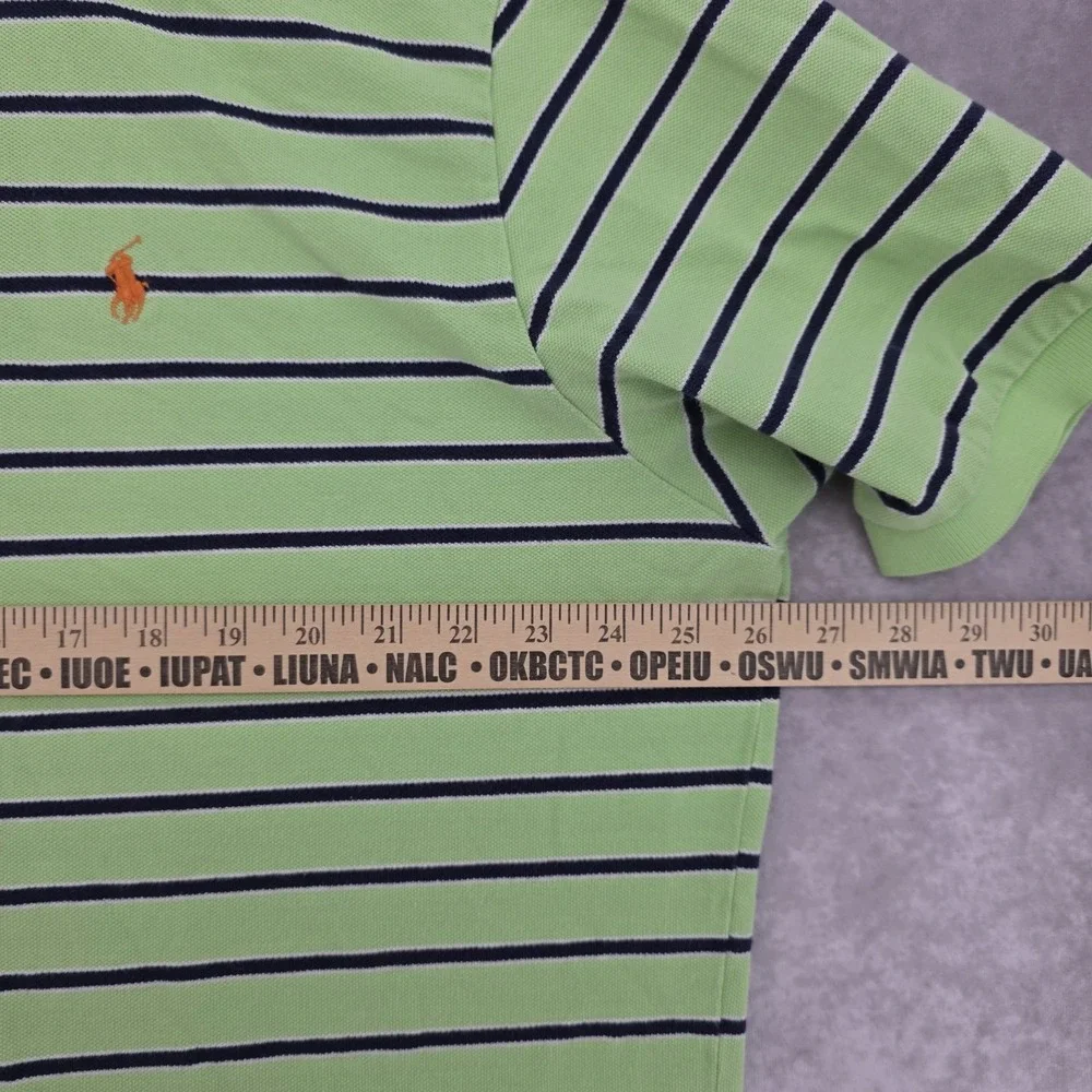 Vtg Polo Ralph Lauren Mens XXL Striped Pique Polo Shirt Green Short Sleeve Y2K